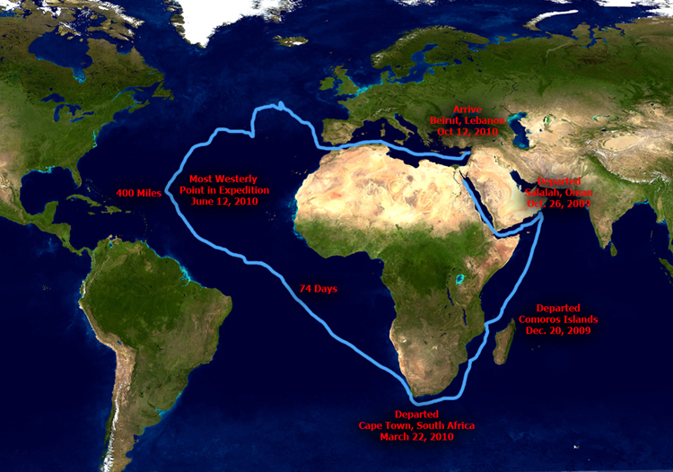 Actual satellite tracker route of Phoenicia