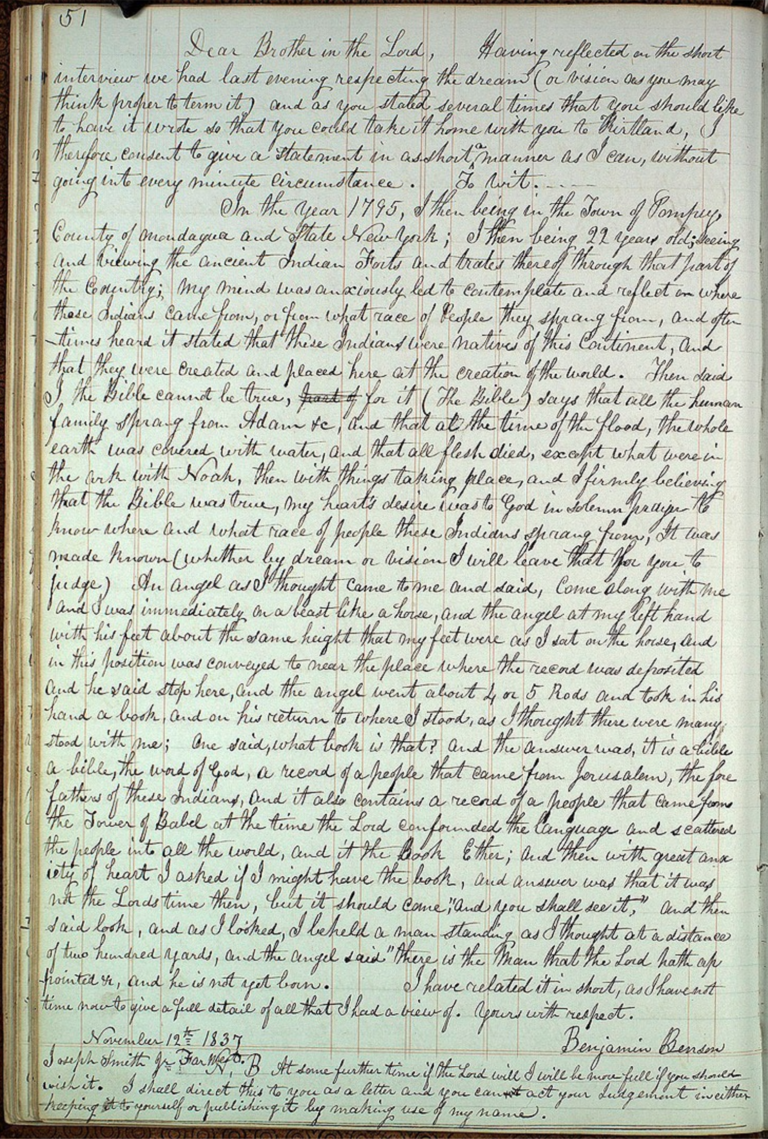1795-Benjamin Benson sees BofM, Moroni, and Joseph Smith. How?